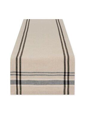 French Stripe Table Runner Cotton Taupe Black 14x72 Farmhouse Table Decor